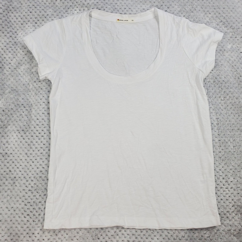 Marine Layer White Scoop Neck Tee Womens XS White Short Sleeve Supima Cotton USA